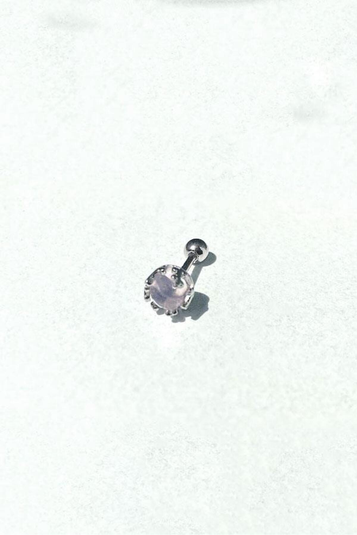 Yeşil Taşlı Yuvarlak Piercing Küpe