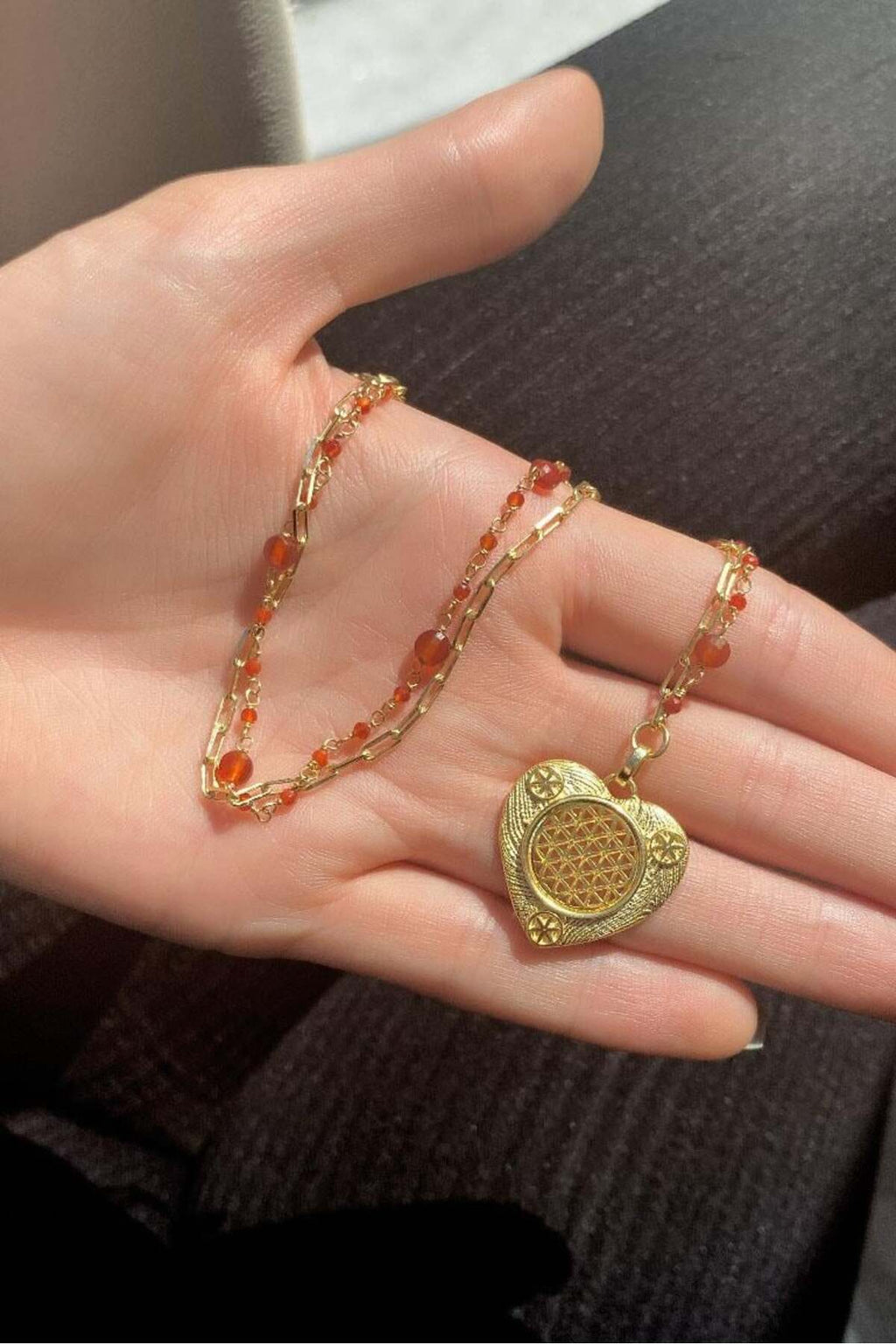 Yarı Zincir, Yarı Akik Doğal Taşlı Kalp Kolye