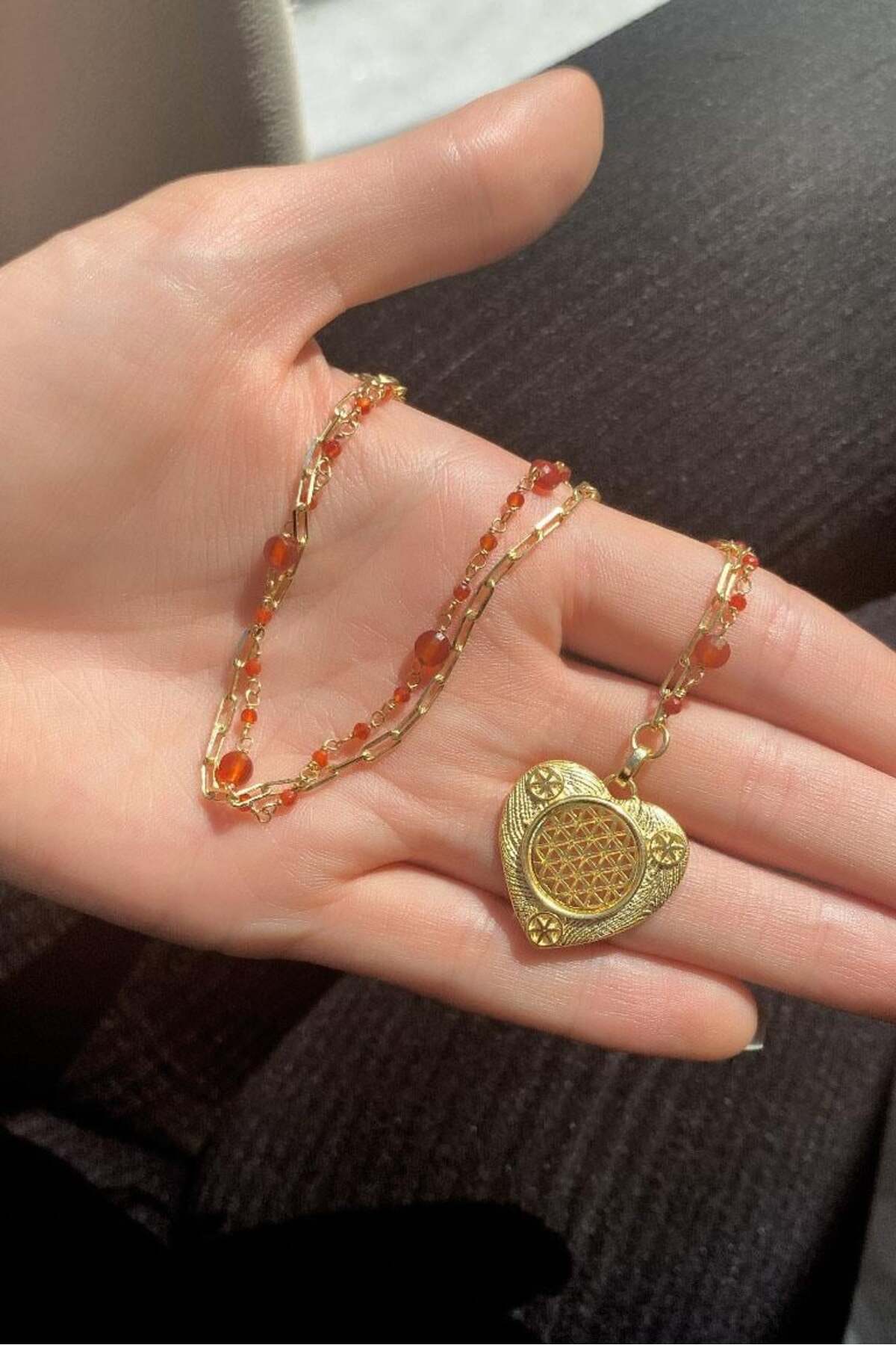 Yarı Zincir, Yarı Akik Doğal Taşlı Kalp Kolye