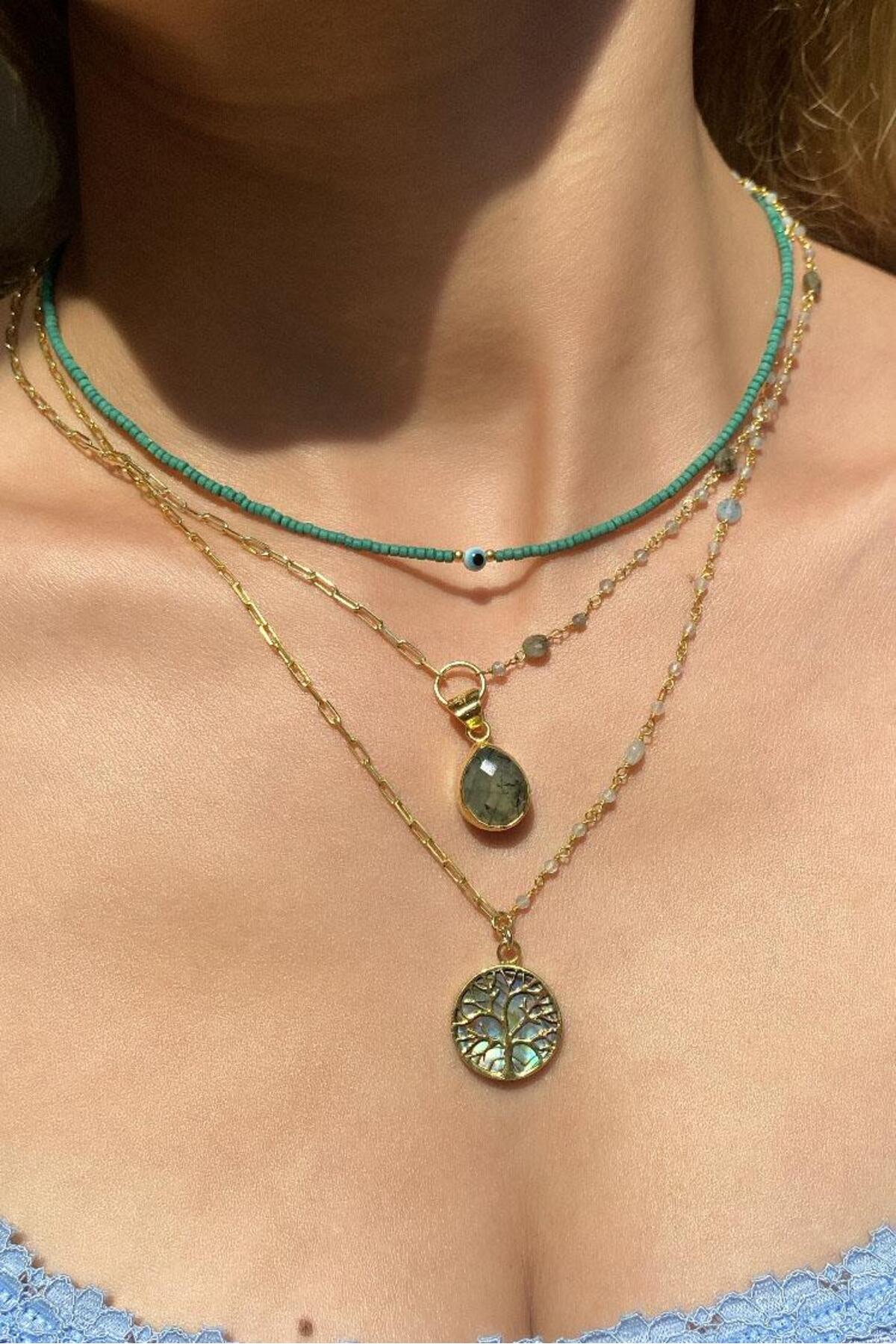 Kiremit Doğal Taşlı Nazar Gözlü Choker Kolye