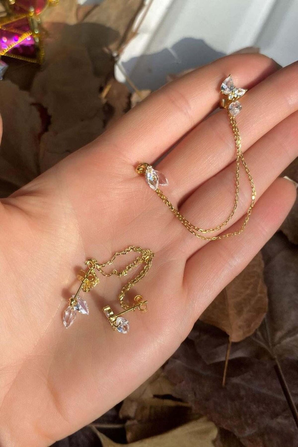 2li, Sallantılı Taşlı Zincir Küpe