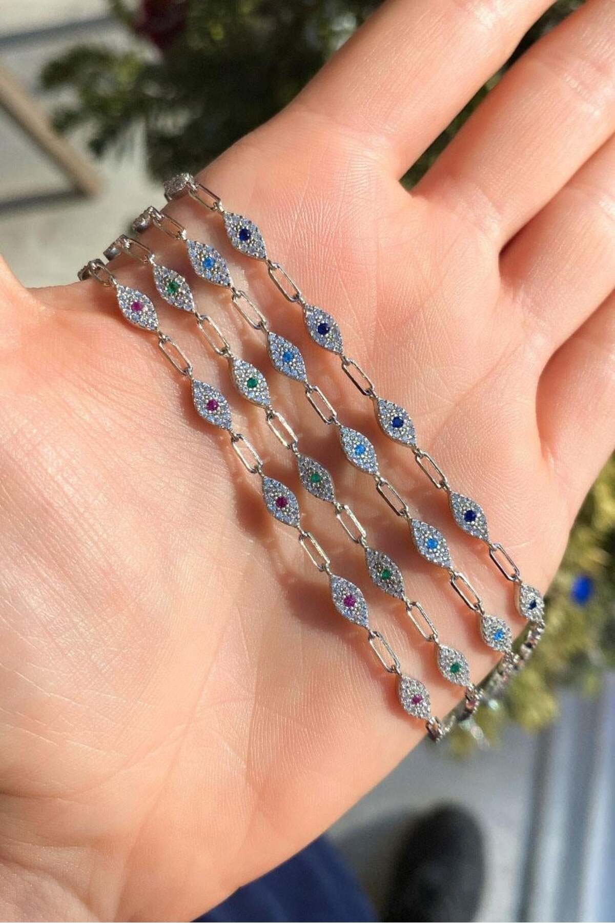 925 Ayar Gümüş, Fuşya Taşlı Göz Choker Kolye