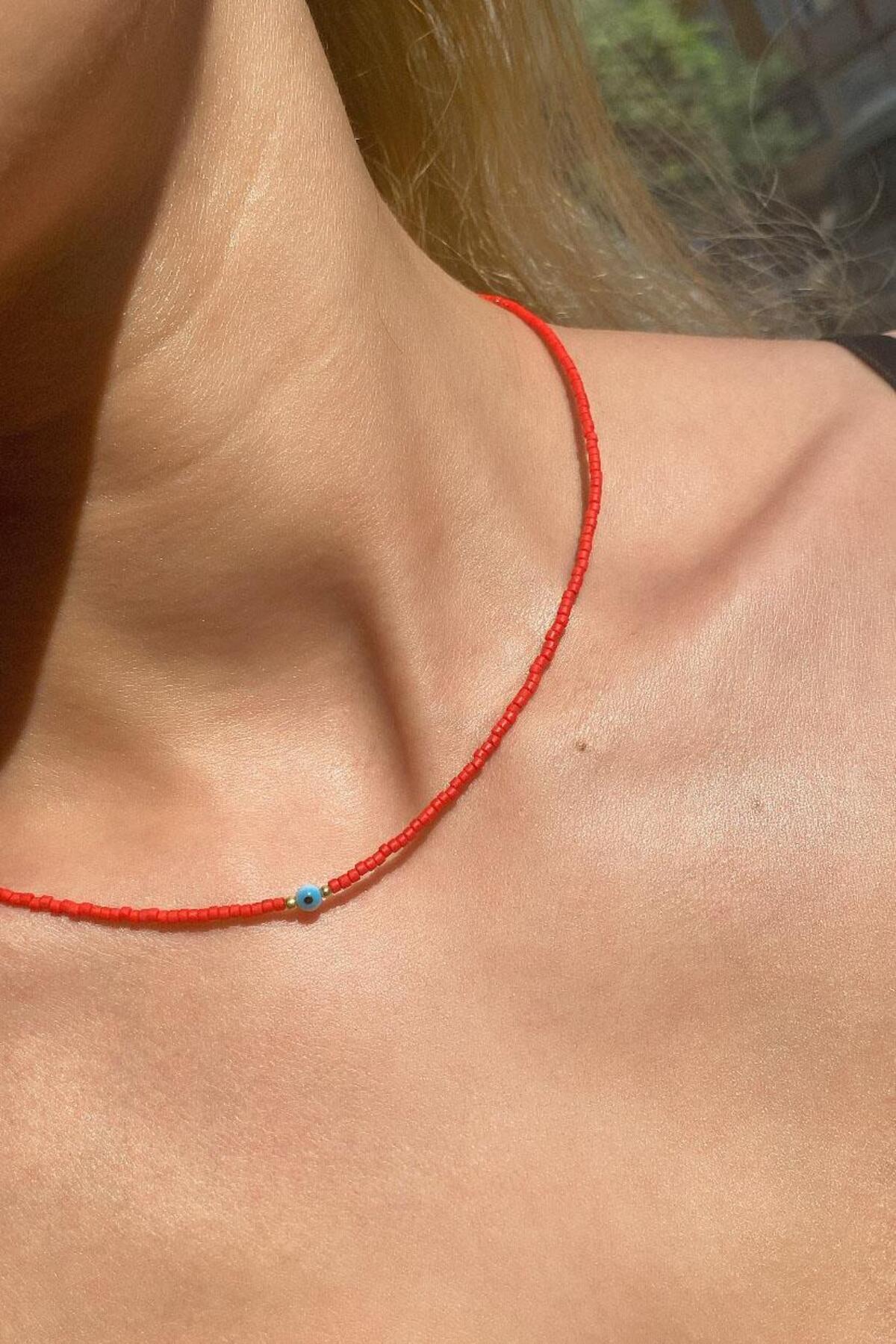 Kiremit Doğal Taşlı Nazar Gözlü Choker Kolye