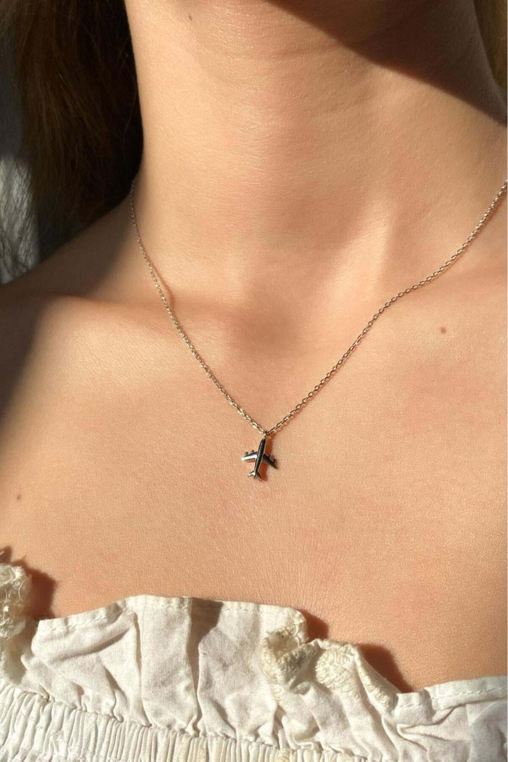 925 Ayar Gümüş, Gümüş/Silver Renk, Minimal Uçak Kolye
