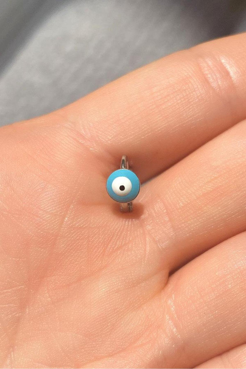 Büyük Boy Mineli Nazar Göz Halka Piercing Küpe