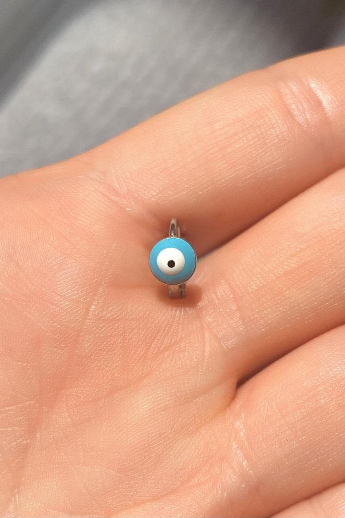Büyük Boy Mineli Nazar Göz Halka Piercing Küpe