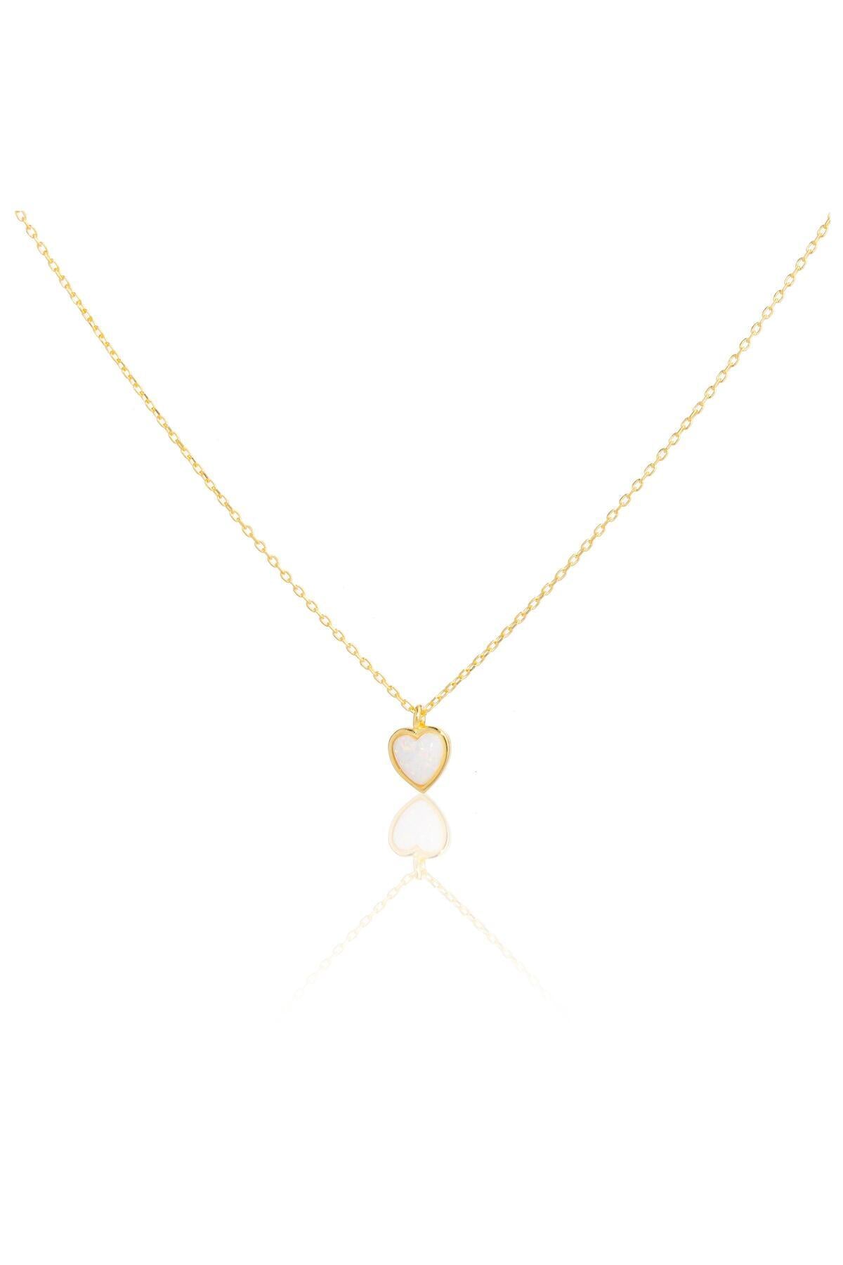 Açık Mavi Opal Taşlı Minimal Kalp Kolye