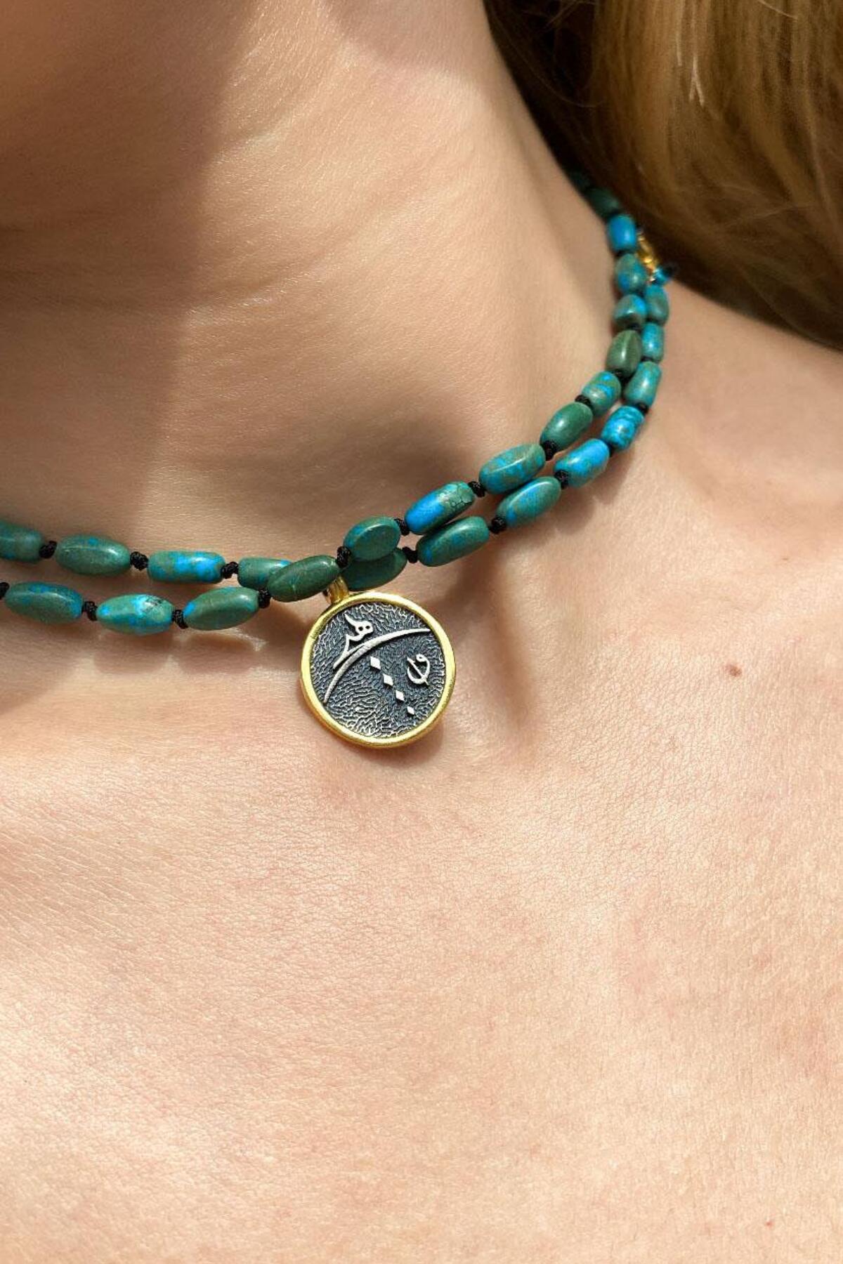 Doğal Taşlı Çift Dolamalı Choker Kolye
