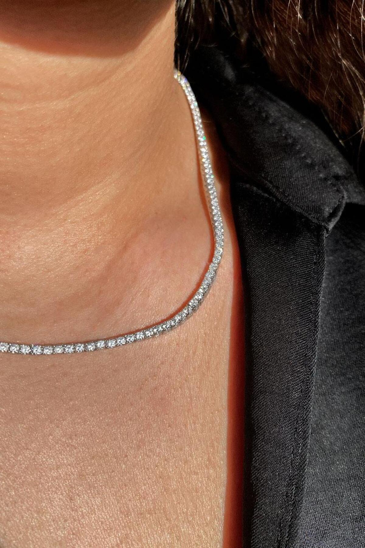 2mm +A Kalite Zirkon Taşlı, Pırlanta Kilit Su Yolu Kolye