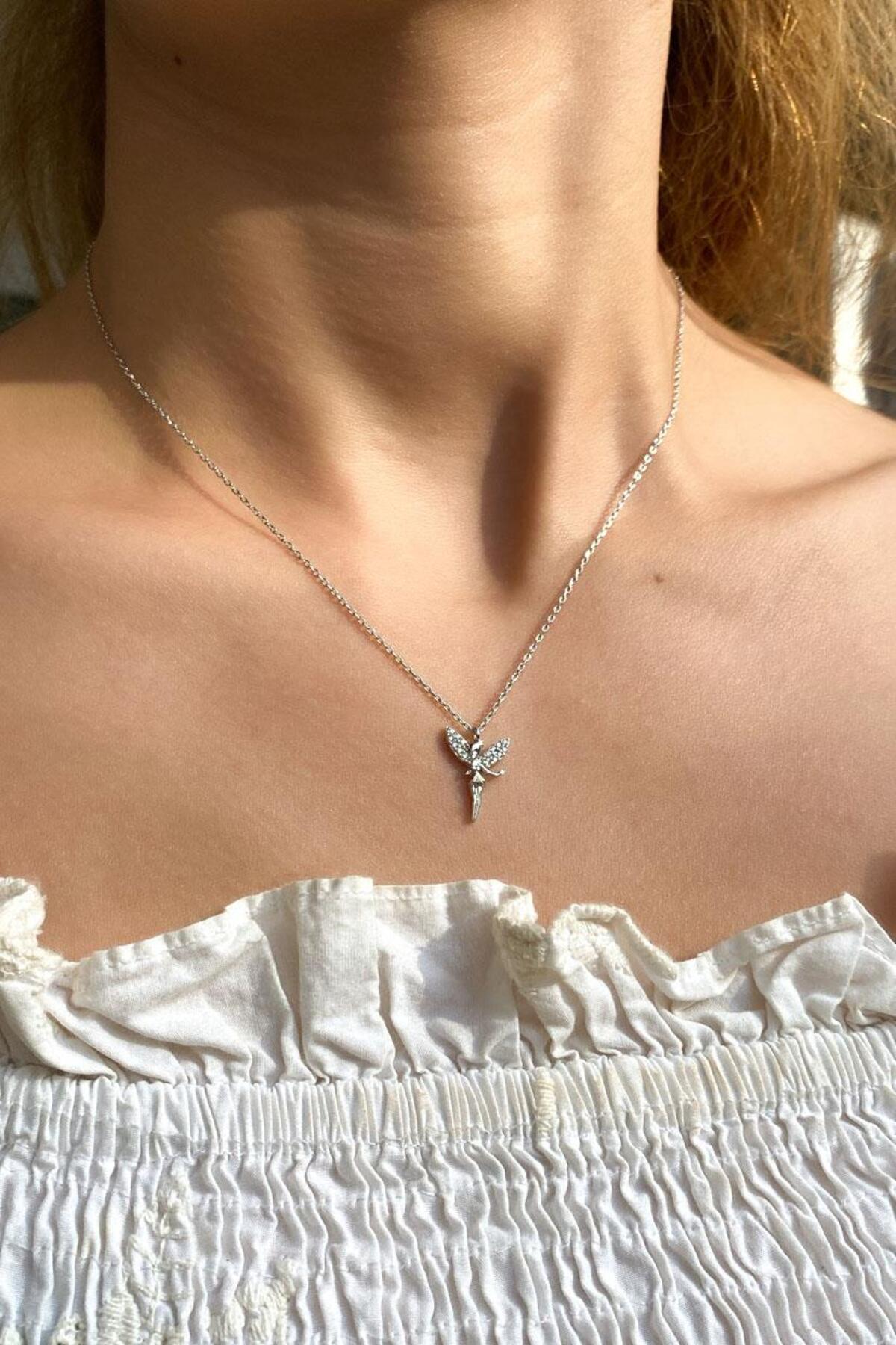 925 Ayar Gümüş, İki Renkli Gold/Silver, Tinker Bell, Peri Kolye, Sevgililer Günü