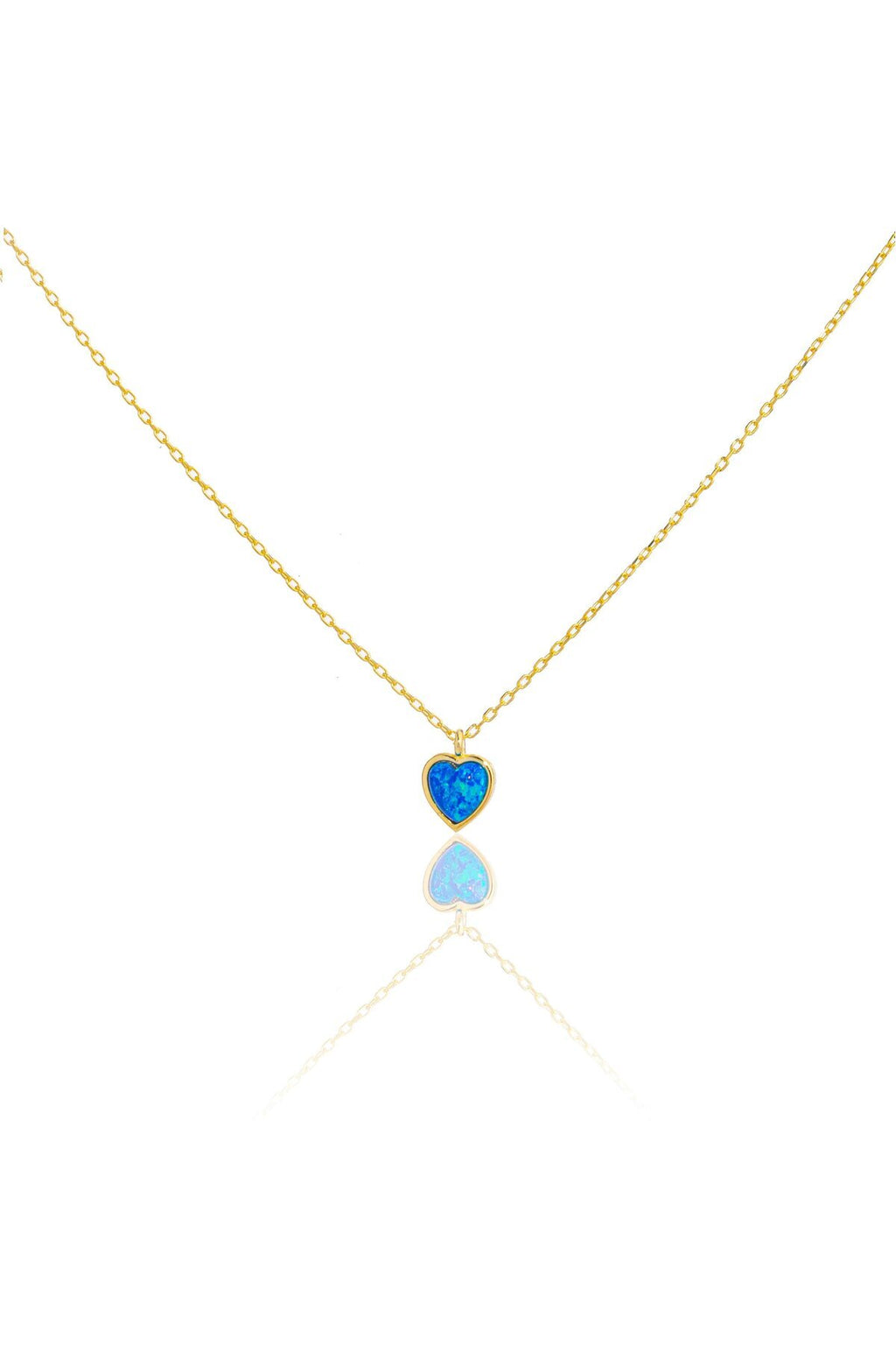 Açık Mavi Opal Taşlı Minimal Kalp Kolye
