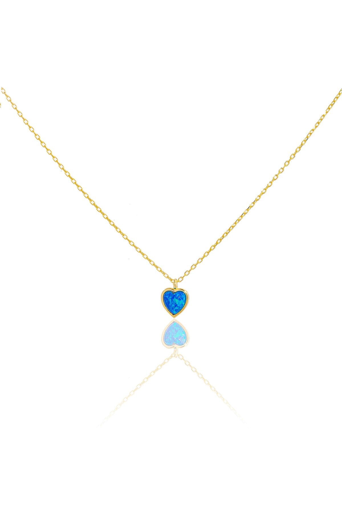 Açık Mavi Opal Taşlı Minimal Kalp Kolye