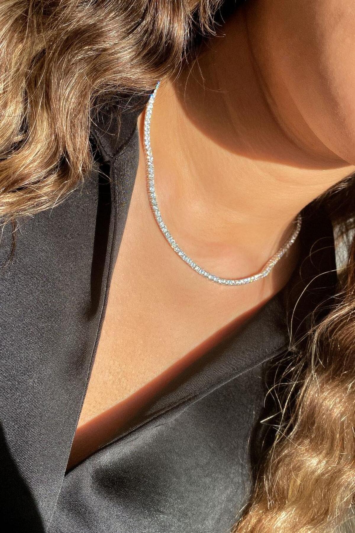 2,5mm +A Kalite Zirkon Taşlı, Pırlanta Kilit Su Yolu Kolye