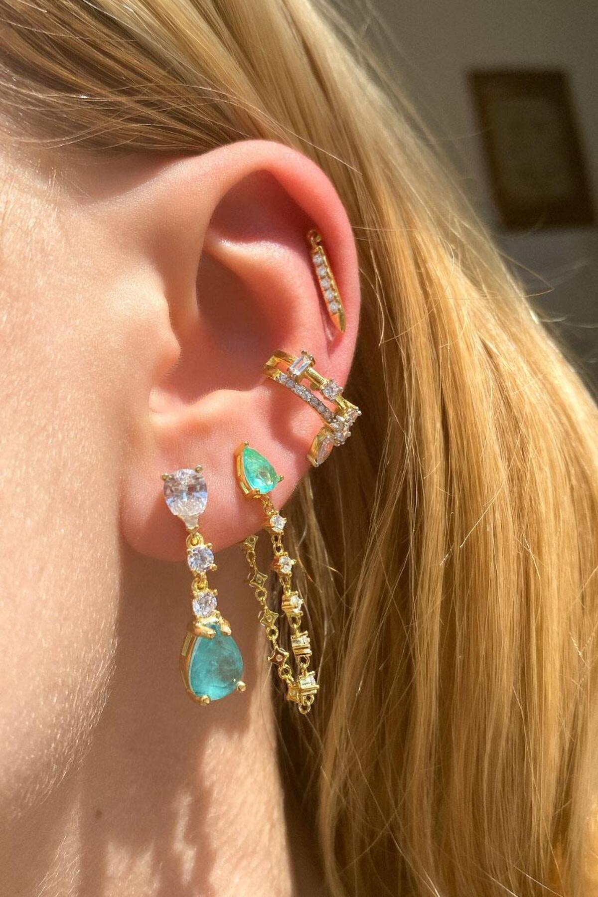 Paraiba Taşlı Sallantılı Damla Küpe