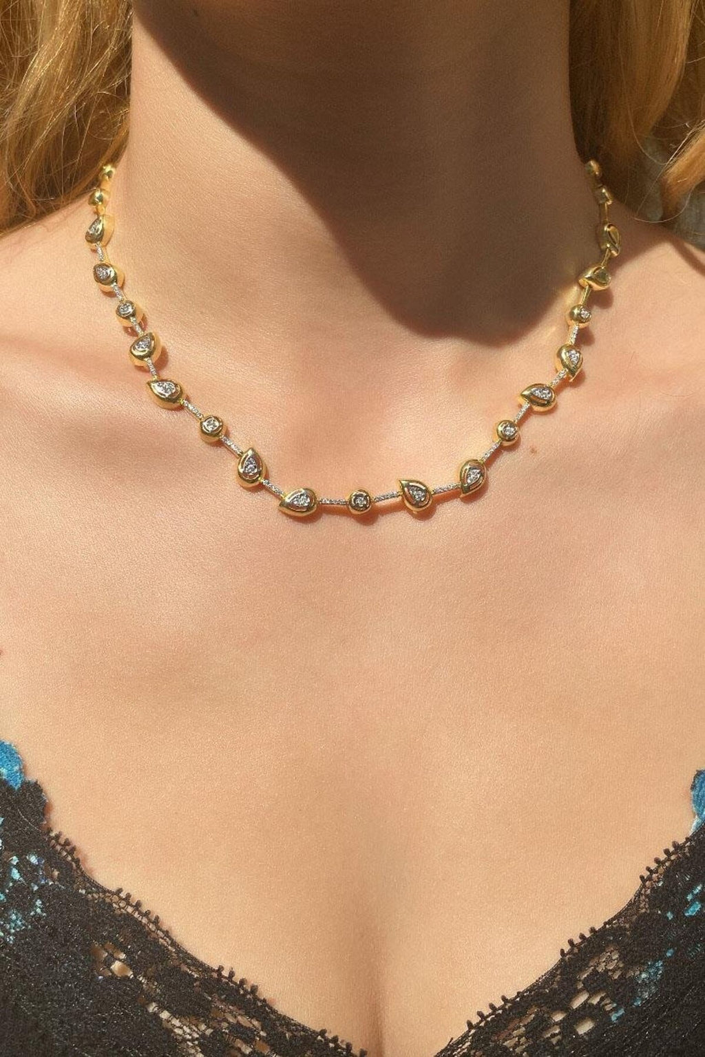 925 Ayar Gümüş, Full Taşlı Damla Choker Kolye