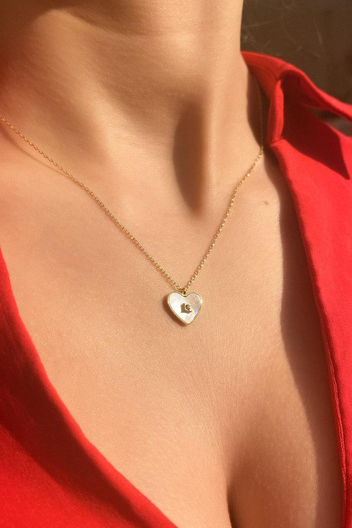 925 Ayar Gümüş, Silver, Taşlı Kalp Kolye, Sevgililer Günü