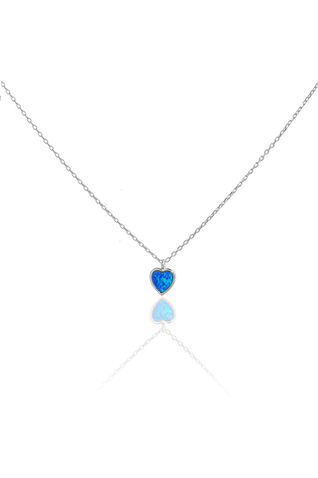 Açık Mavi Opal Taşlı Minimal Kalp Kolye