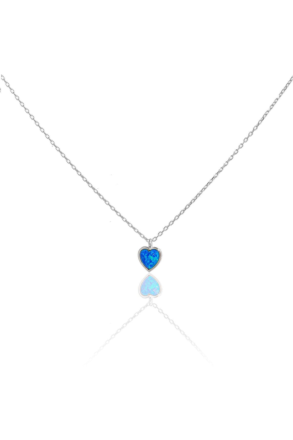 Açık Mavi Opal Taşlı Minimal Kalp Kolye