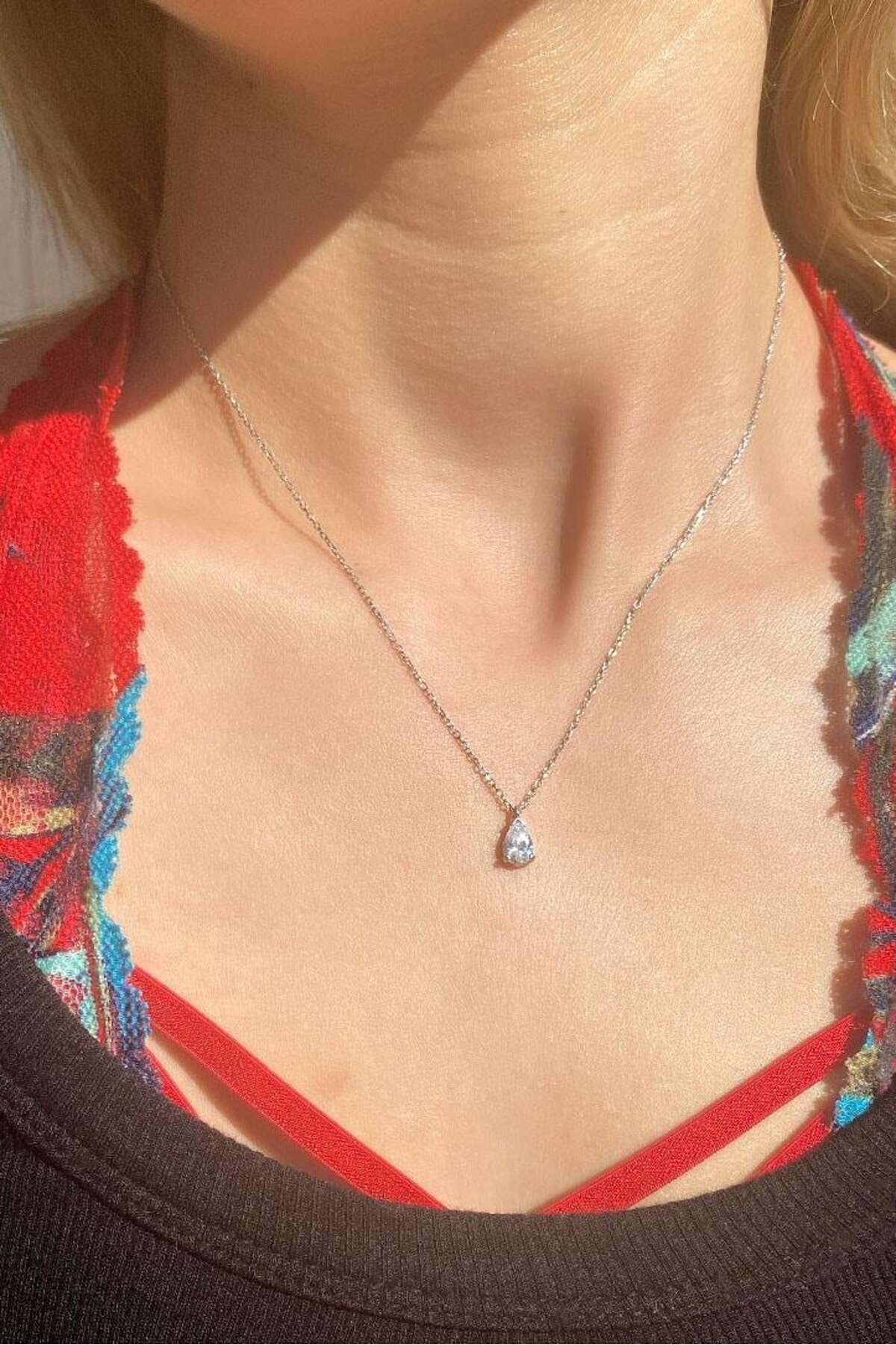 Pembe Taşlı Minimal Damla Kolye