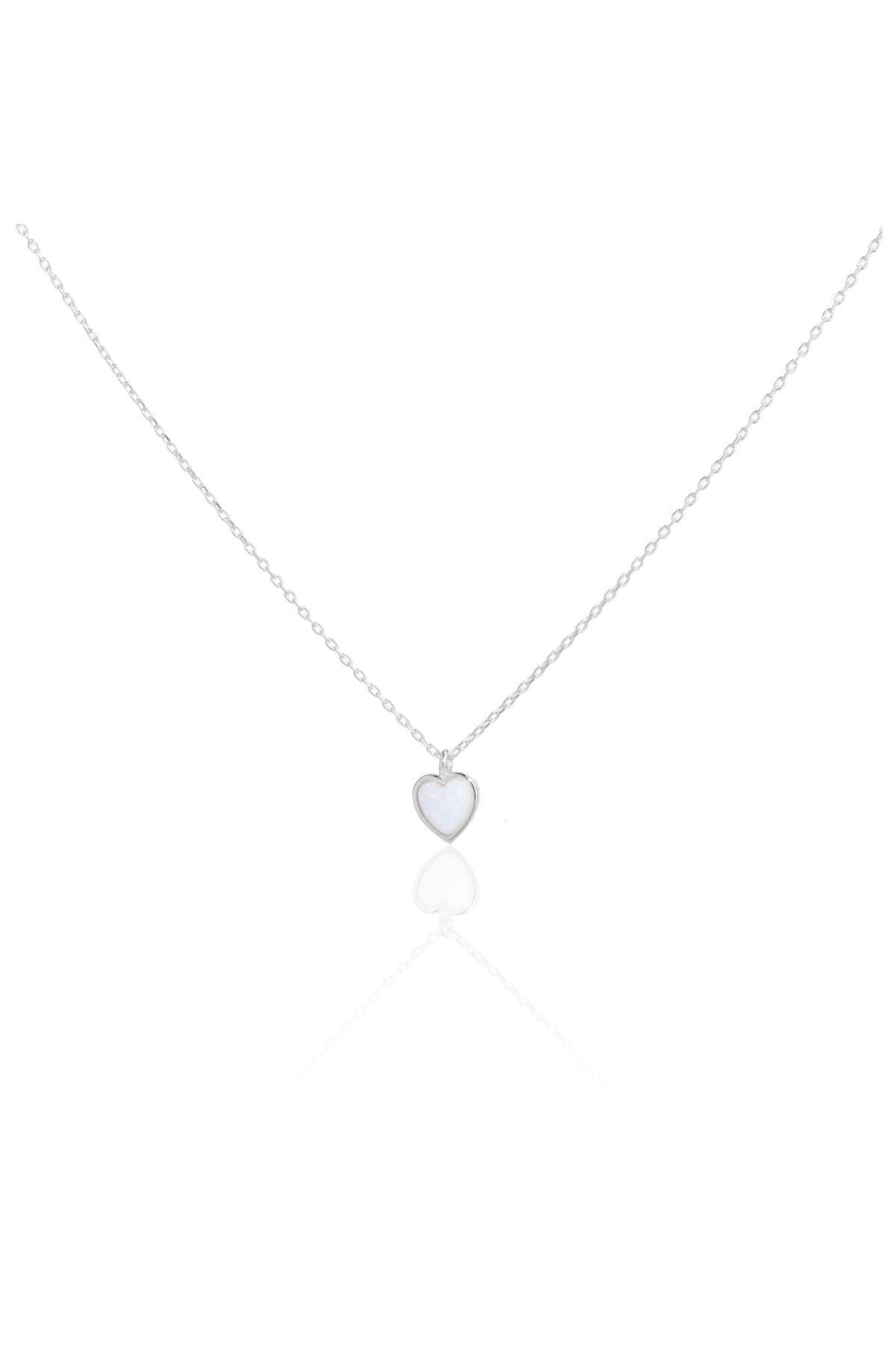 Açık Mavi Opal Taşlı Minimal Kalp Kolye
