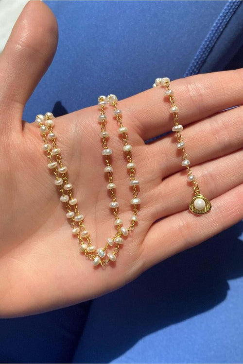 925 Ayar Gümüş, 14 Ayar Gold, Gerçek İnci İstiridye Y Kolye
