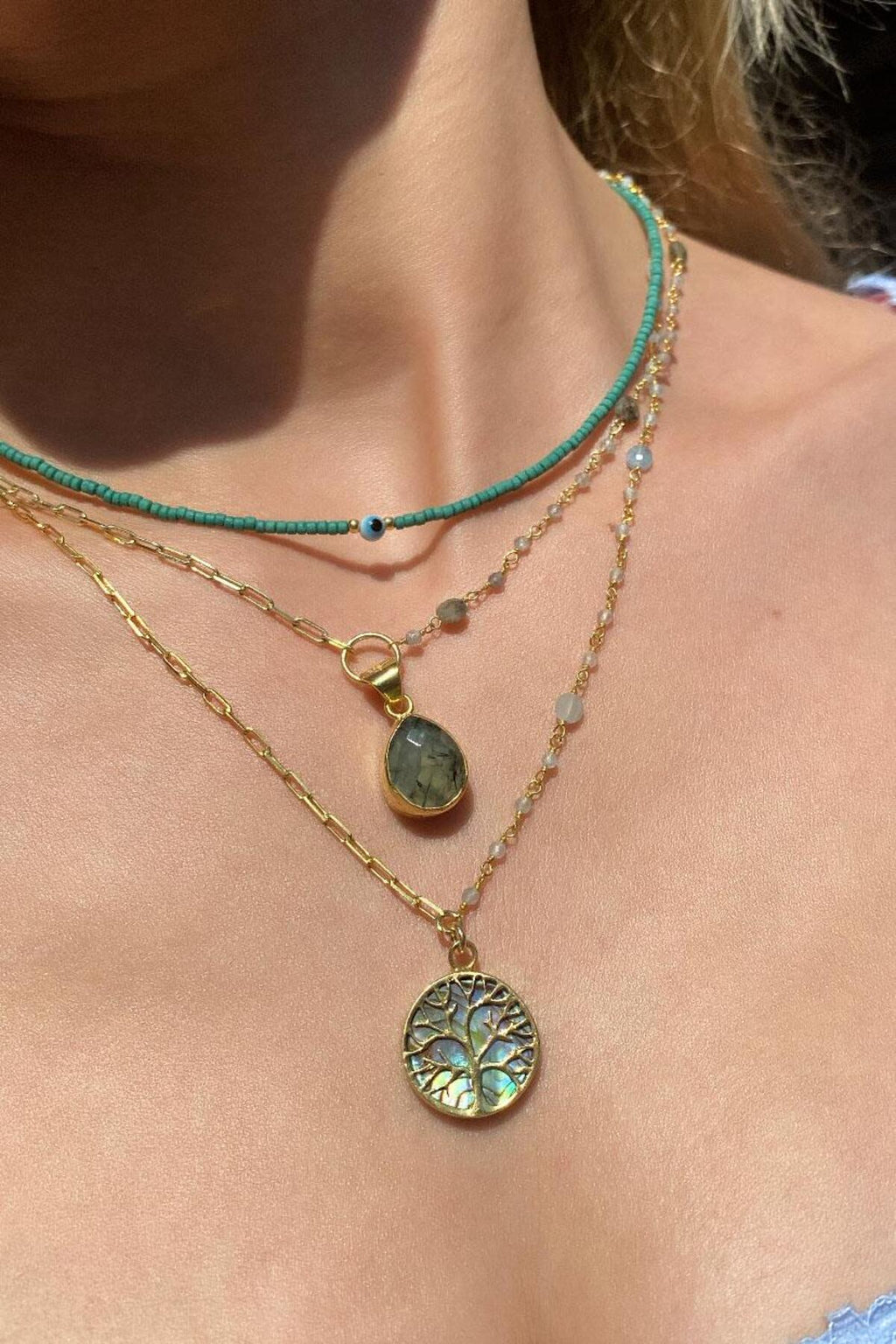 Kiremit Doğal Taşlı Nazar Gözlü Choker Kolye
