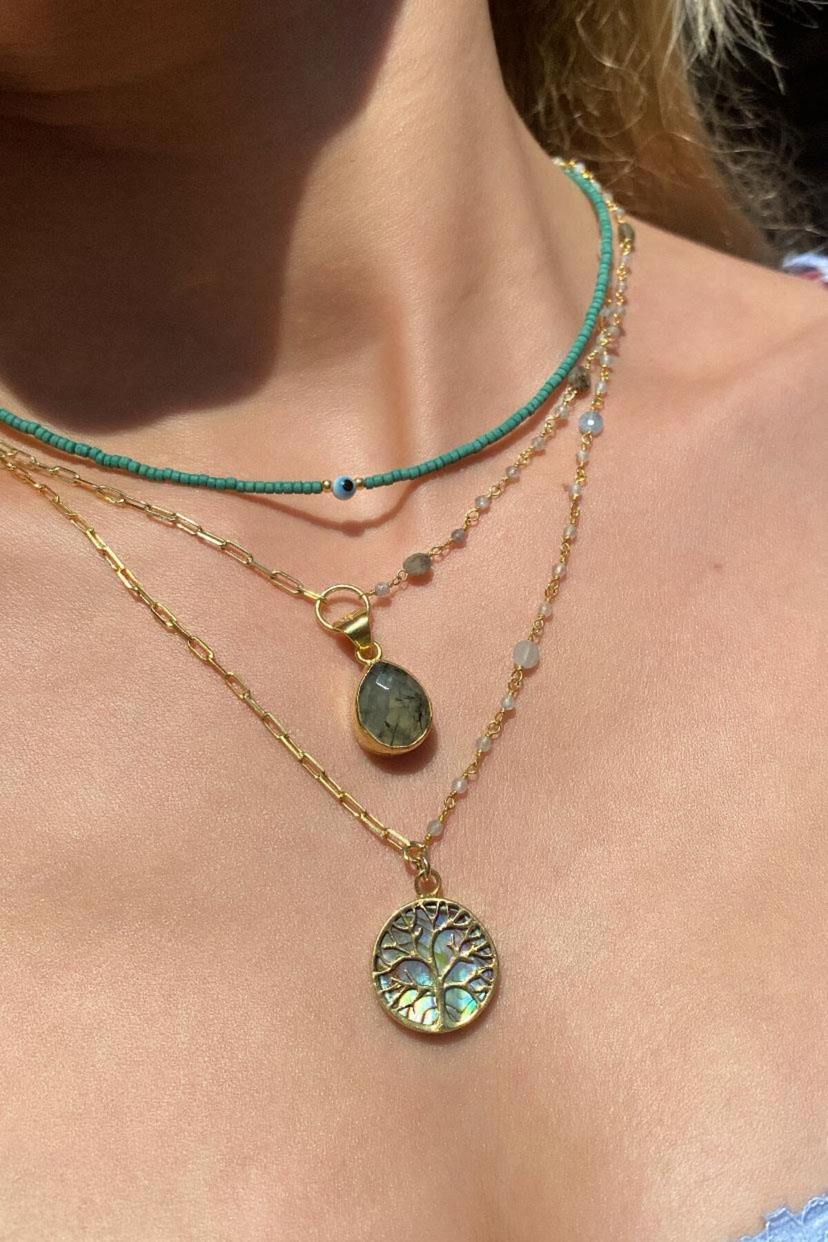 Kiremit Doğal Taşlı Nazar Gözlü Choker Kolye