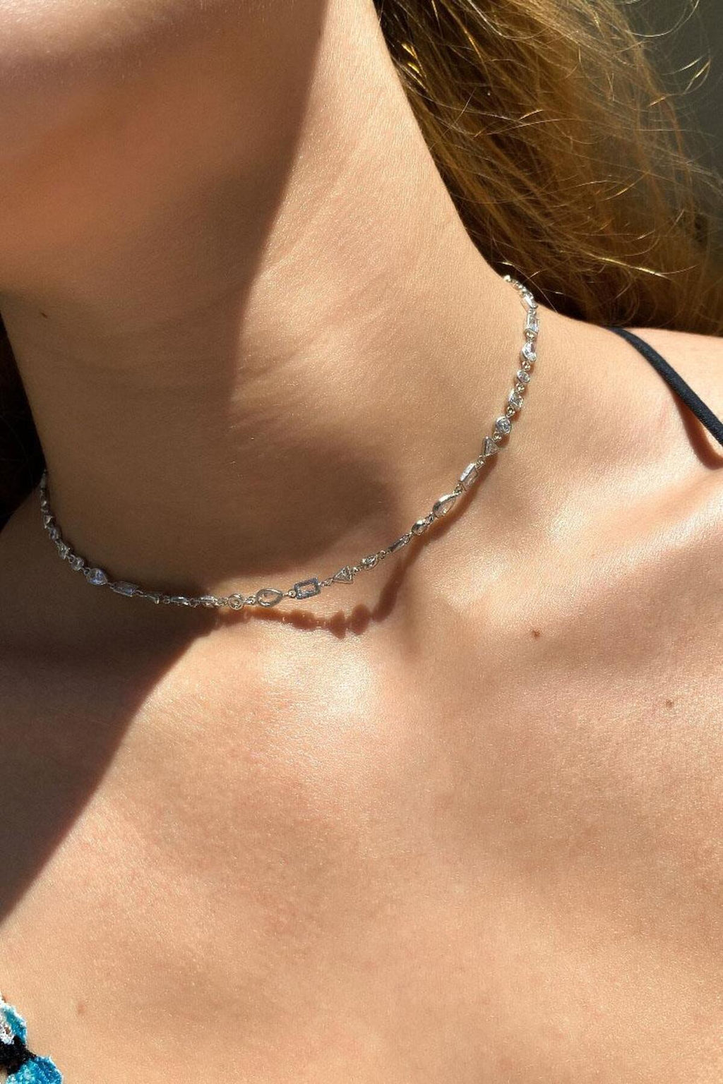 925 Ayar Gümüş, Geometrik Taşlı Choker Kolye