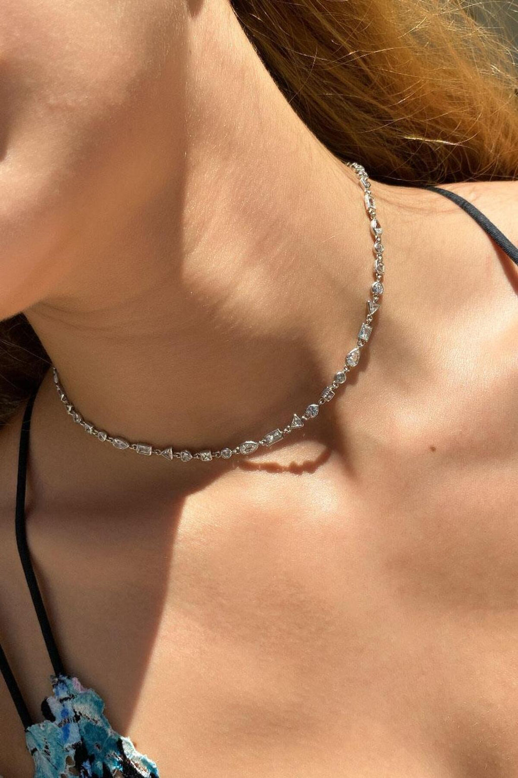 925 Ayar Gümüş, Geometrik Taşlı Choker Kolye