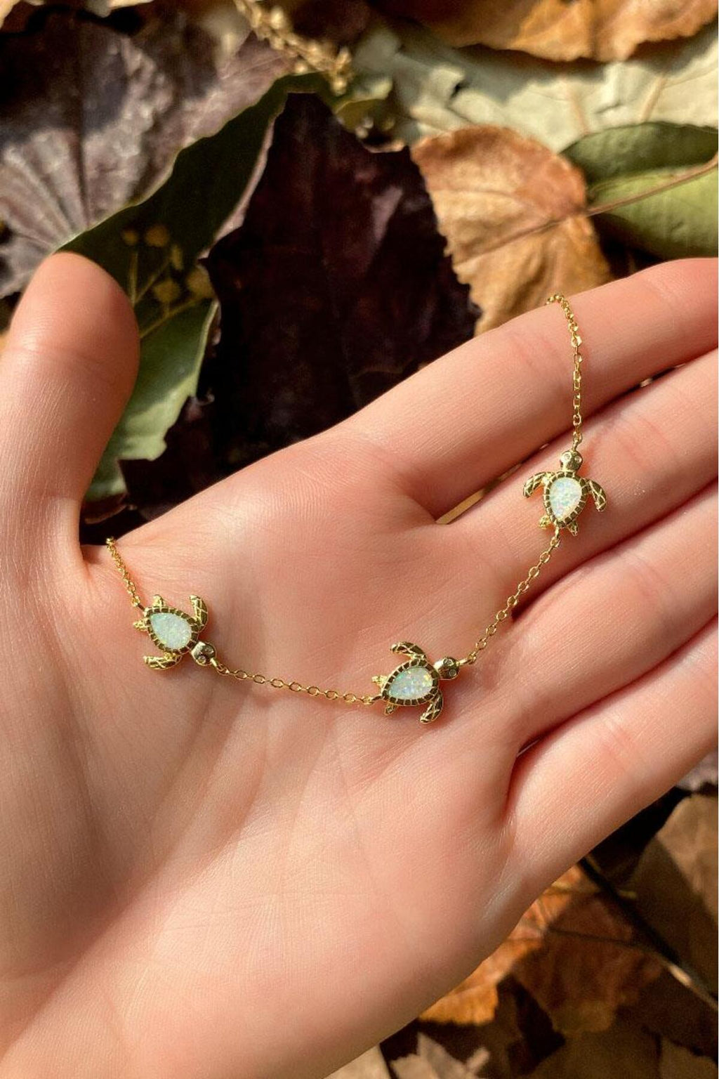 3lü Opal Taşlı Kaplumbağa Bileklik