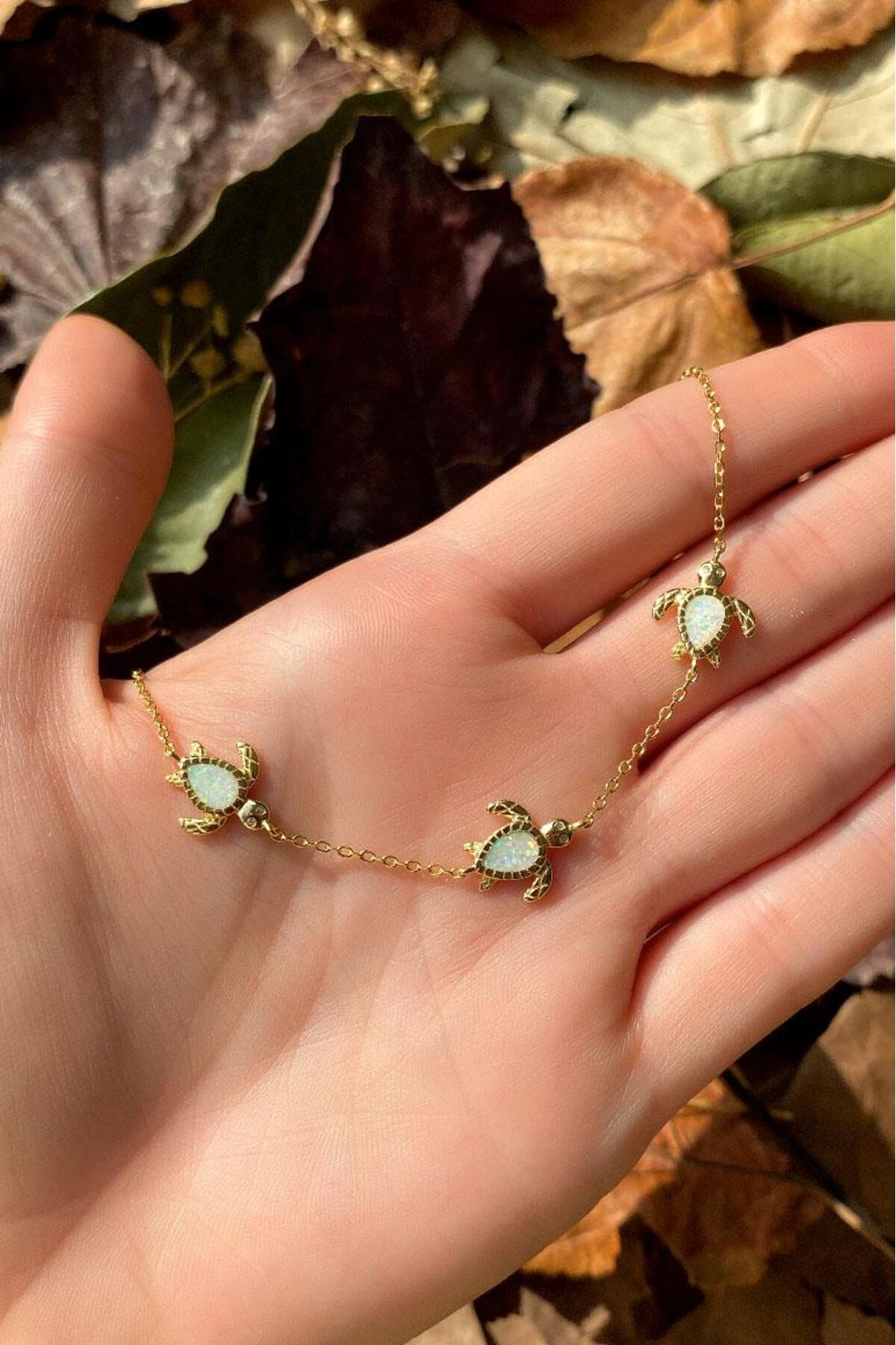 3lü Opal Taşlı Kaplumbağa Bileklik