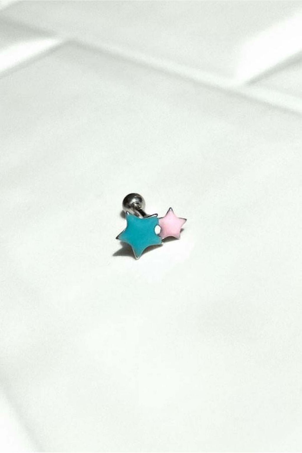 Turkuaz Ve Pembe Mineli Yıldız Piercing Küpe