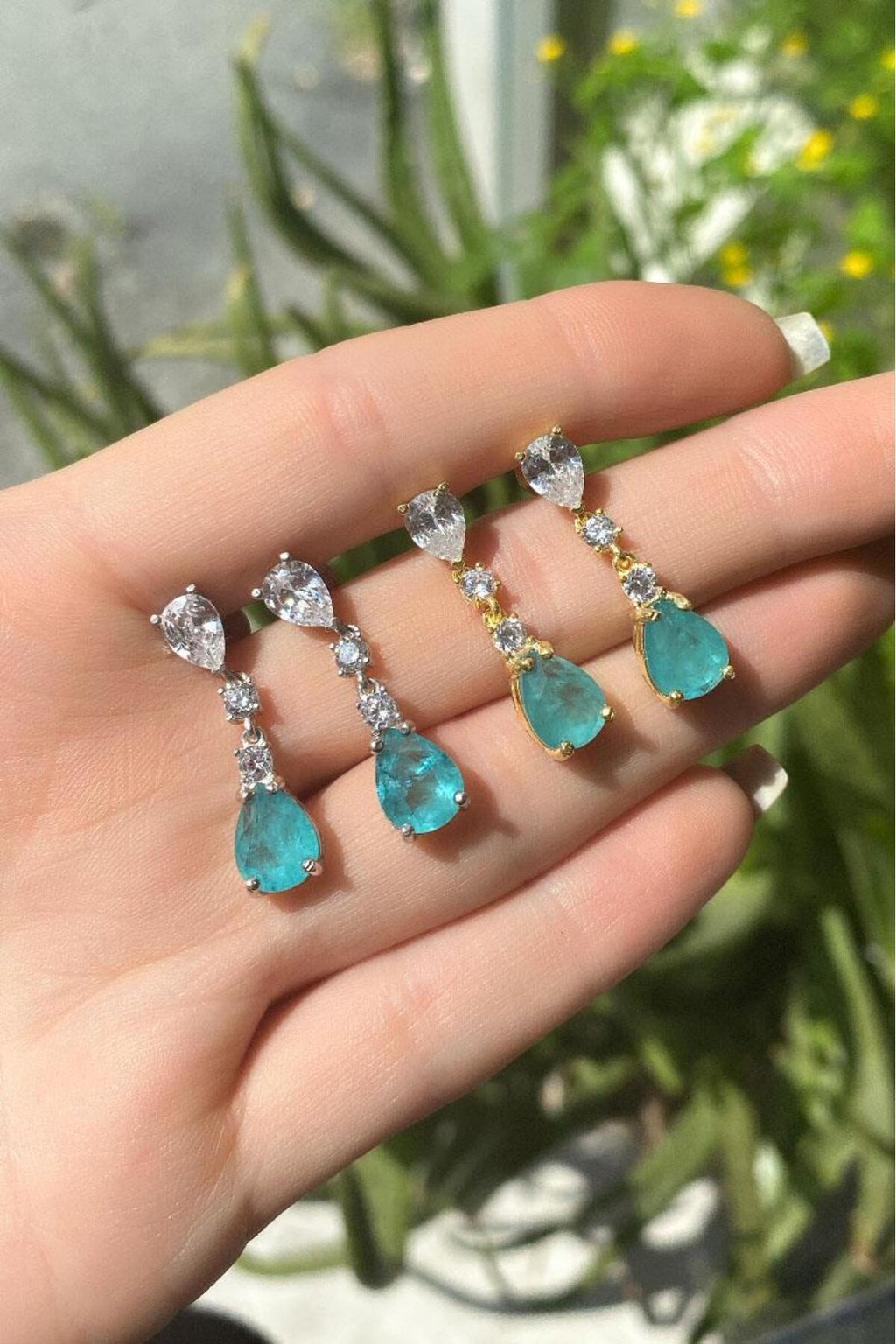 Paraiba Taşlı Sallantılı Damla Küpe