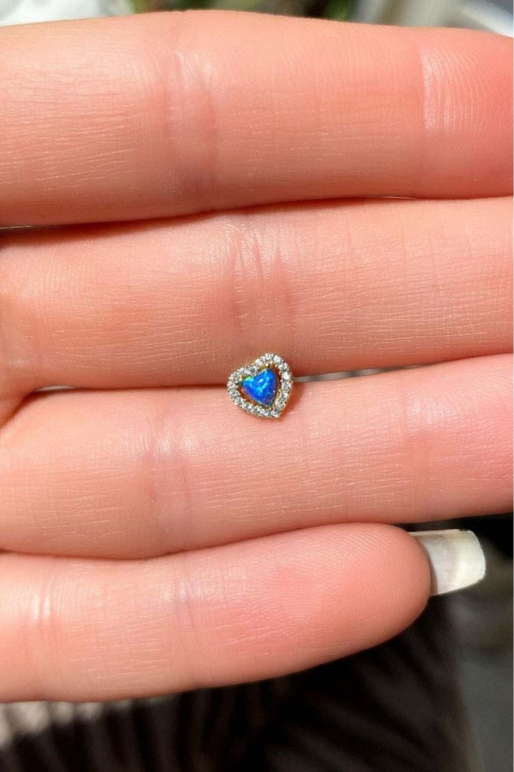 Mavi Opal Taşlı Kalp Piercing Küpe