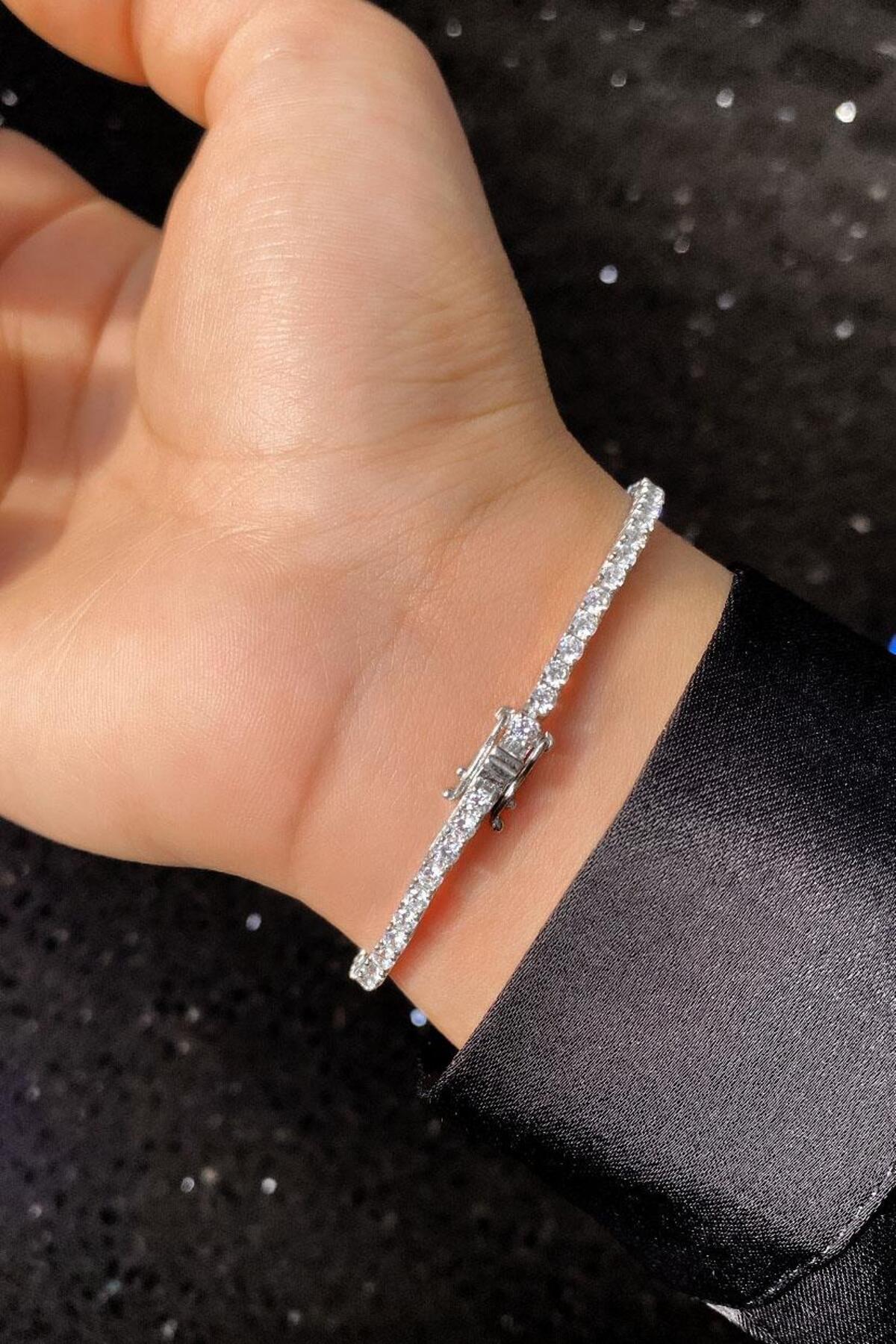 2,5mm A Kalite Zirkon Taşlı, Pırlanta Kilit Su Yolu Bileklik