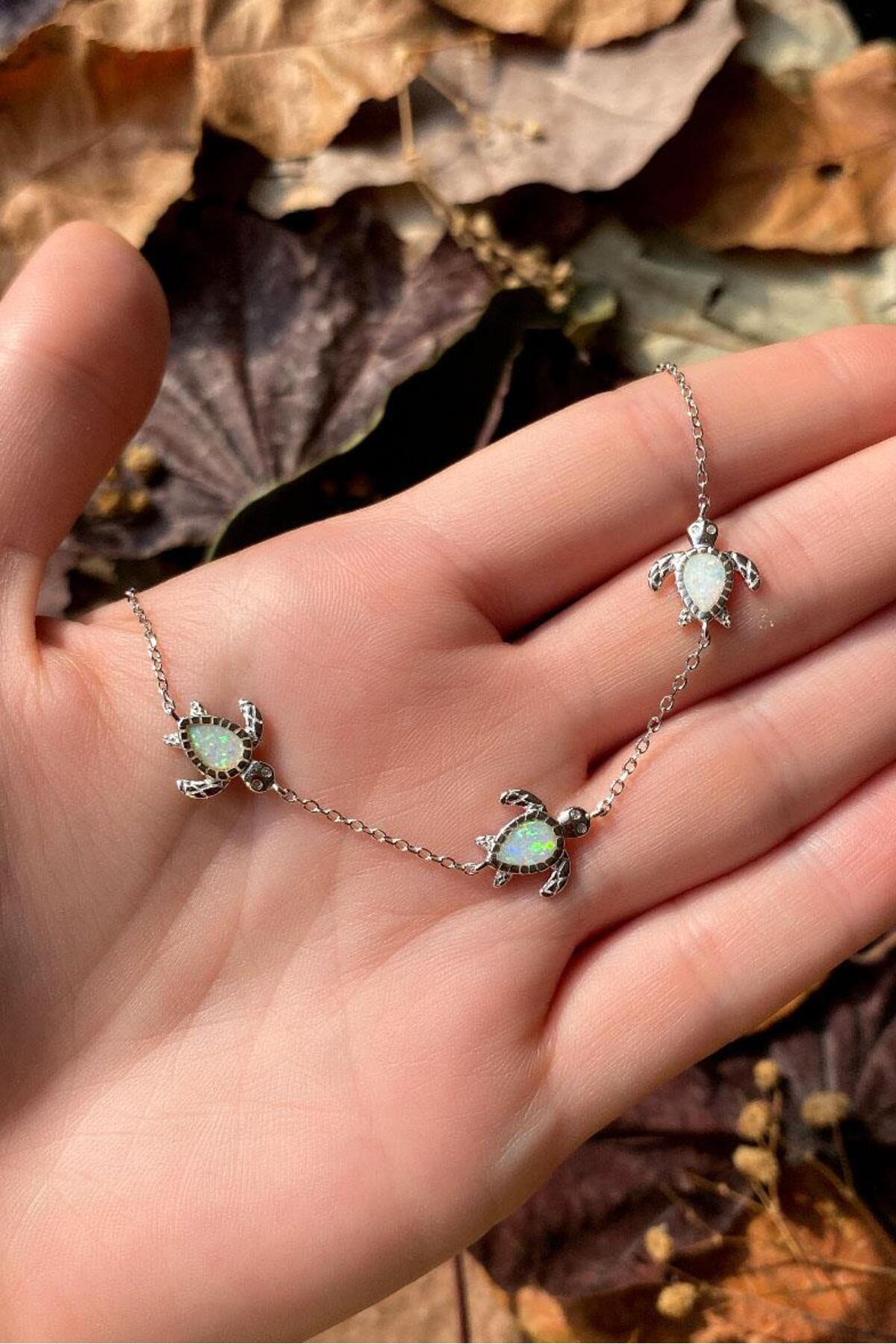 3lü Opal Taşlı Kaplumbağa Bileklik