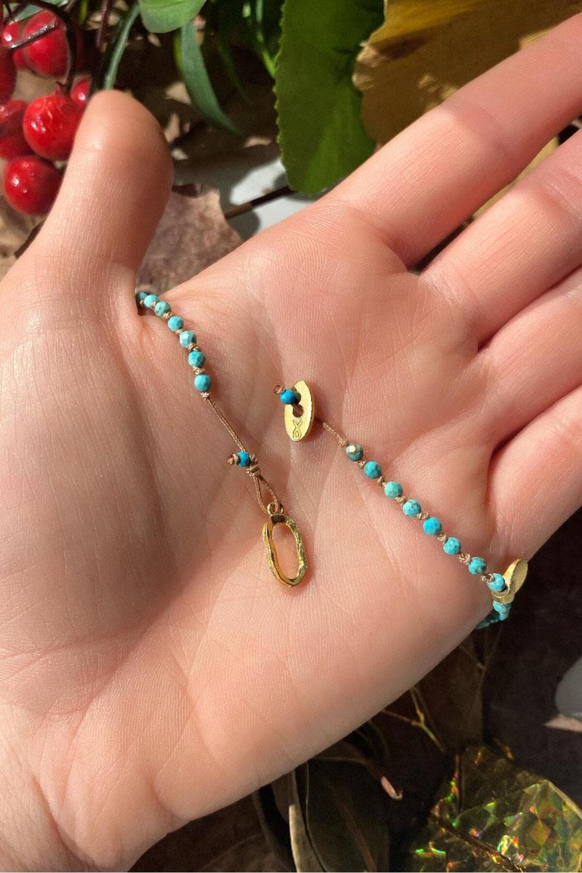 925 Ayar Gümüş, 14 Ayar Gold, Doğal Taşlı, Firuze Taşlı, Red Jasper (Kırmızı Jaspis), Kolye