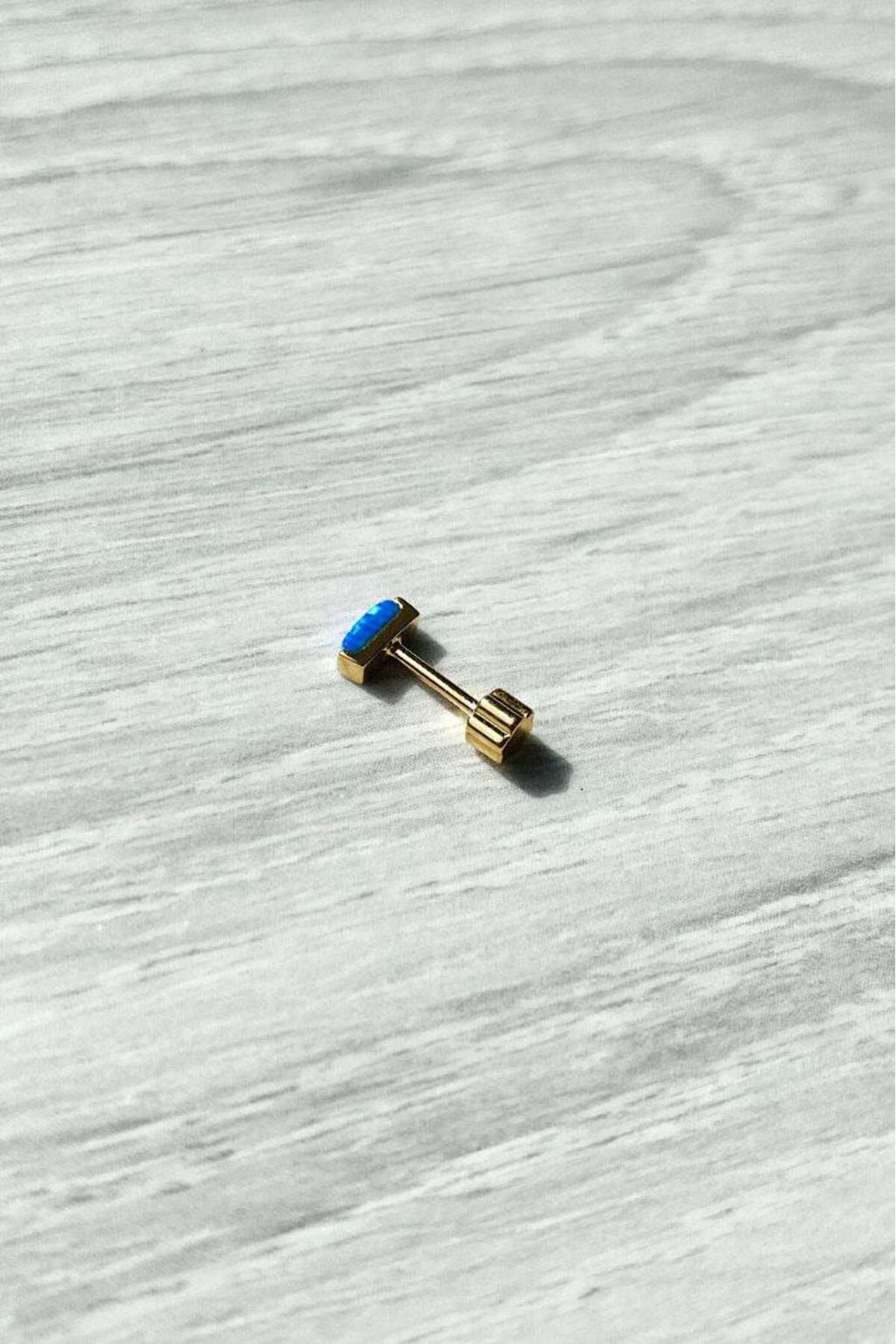 Dikdörtgen Mavi Opal Taşlı Piercing Küpe