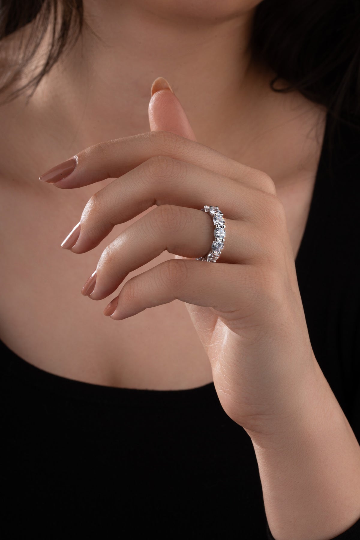 4,5 mm +A Kalite Yuvarlak Zirkon Taşlı Tam Tur Yüzük