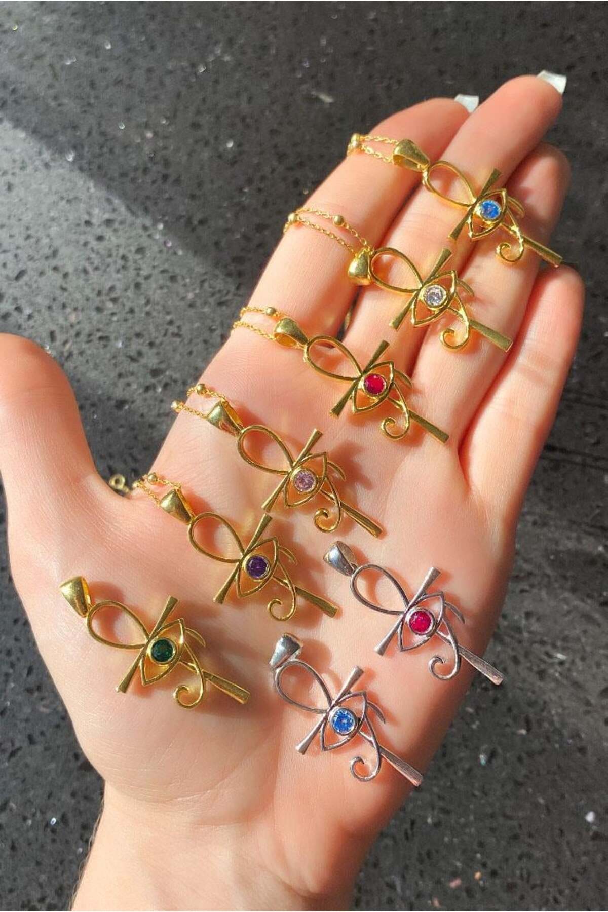 Fuşya Taşlı Göz Tasarım Haç Kolye