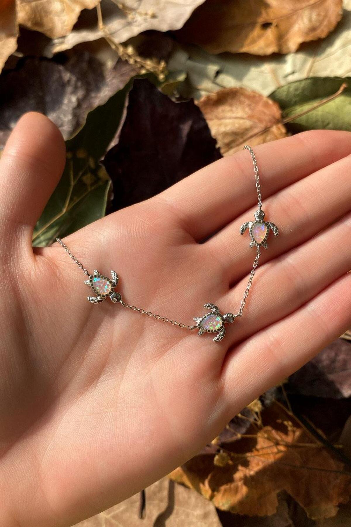 3lü Opal Taşlı Kaplumbağa Bileklik
