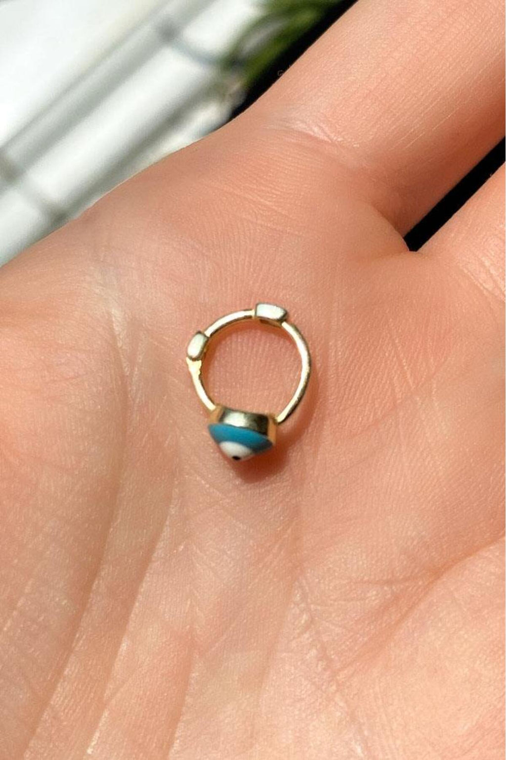 Büyük Boy Mineli Nazar Göz Halka Piercing Küpe