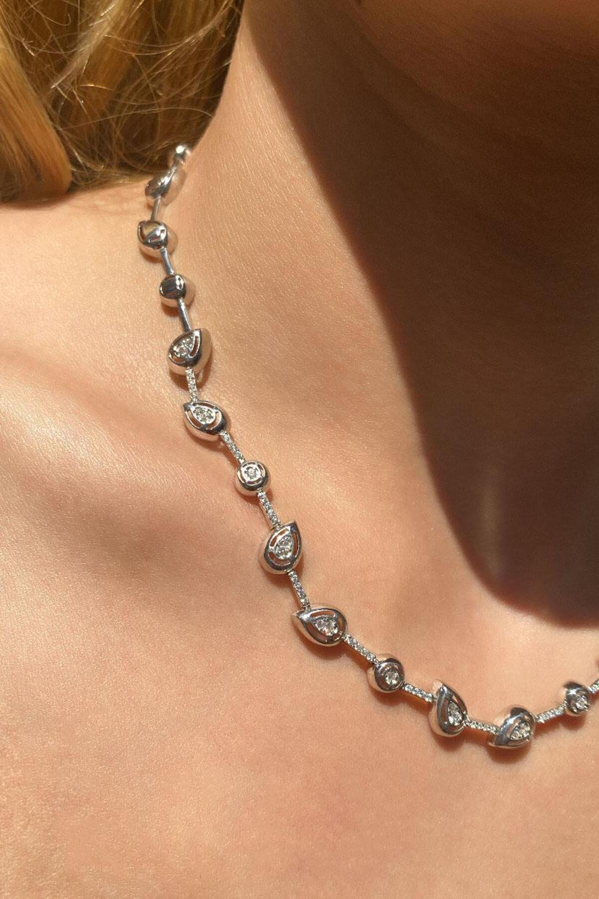925 Ayar Gümüş, Full Taşlı Damla Choker Kolye