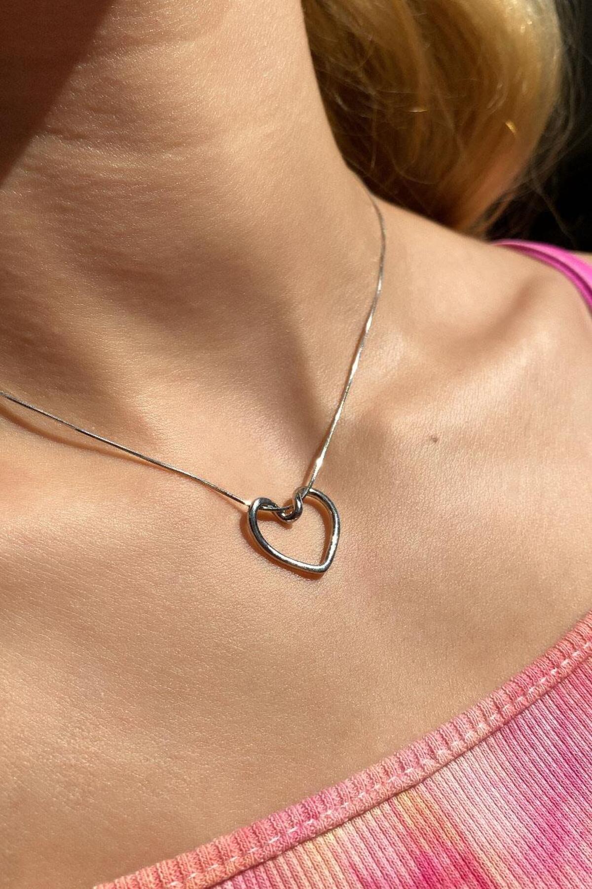 925 Ayar Gümüş, Silver, Kalp Choker Kolye, Sevgililer Günü