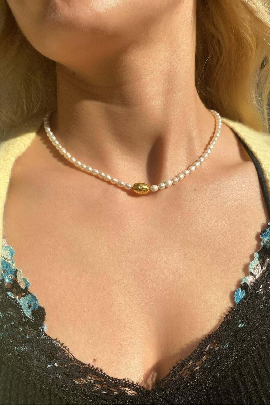925 Ayar Gümüş, 14 Ayar Gold, Gerçek İnci Kolye