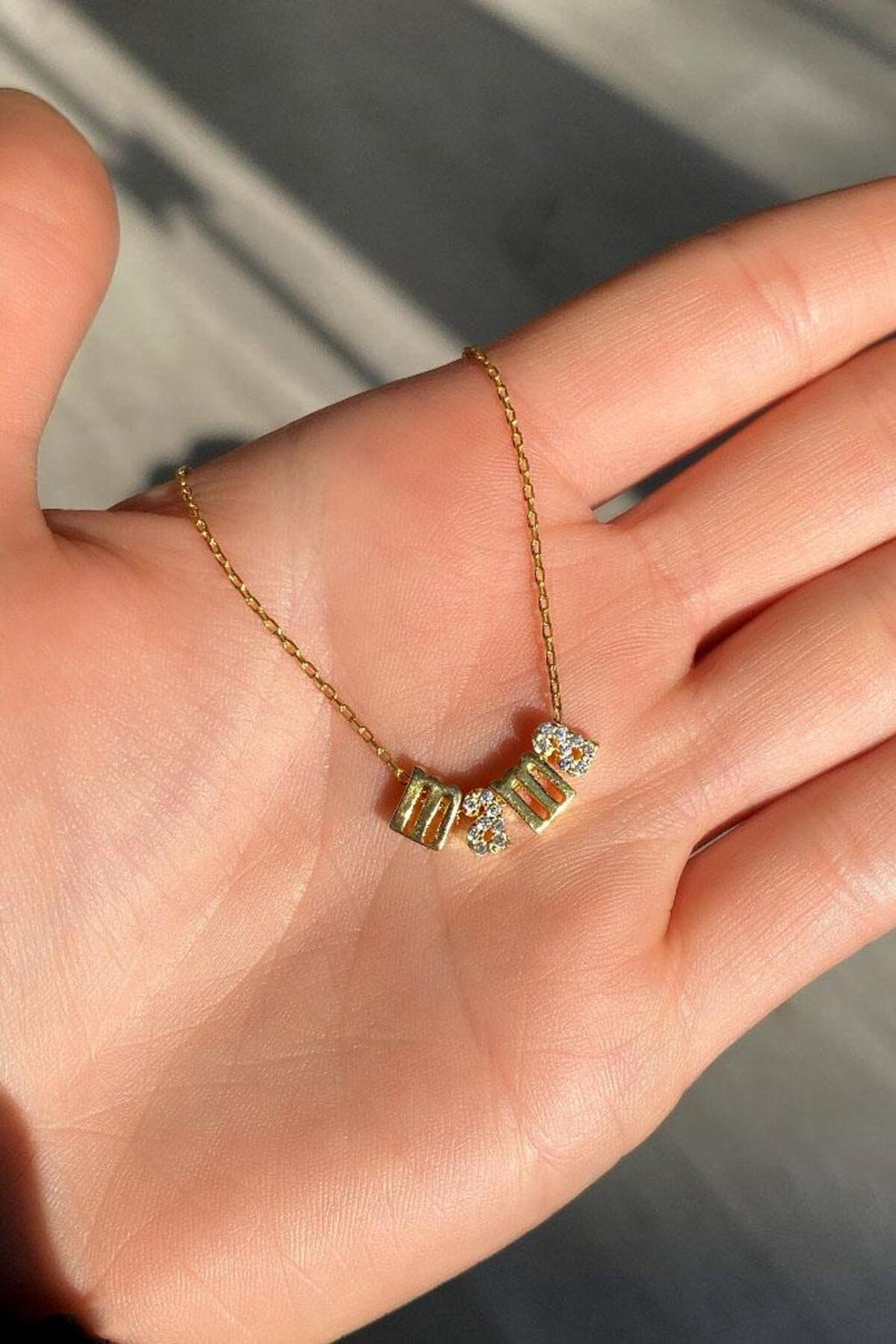 925 Ayar Gümüş, 14 Ayar Gold, Mama/Anne Yazılı Kolye