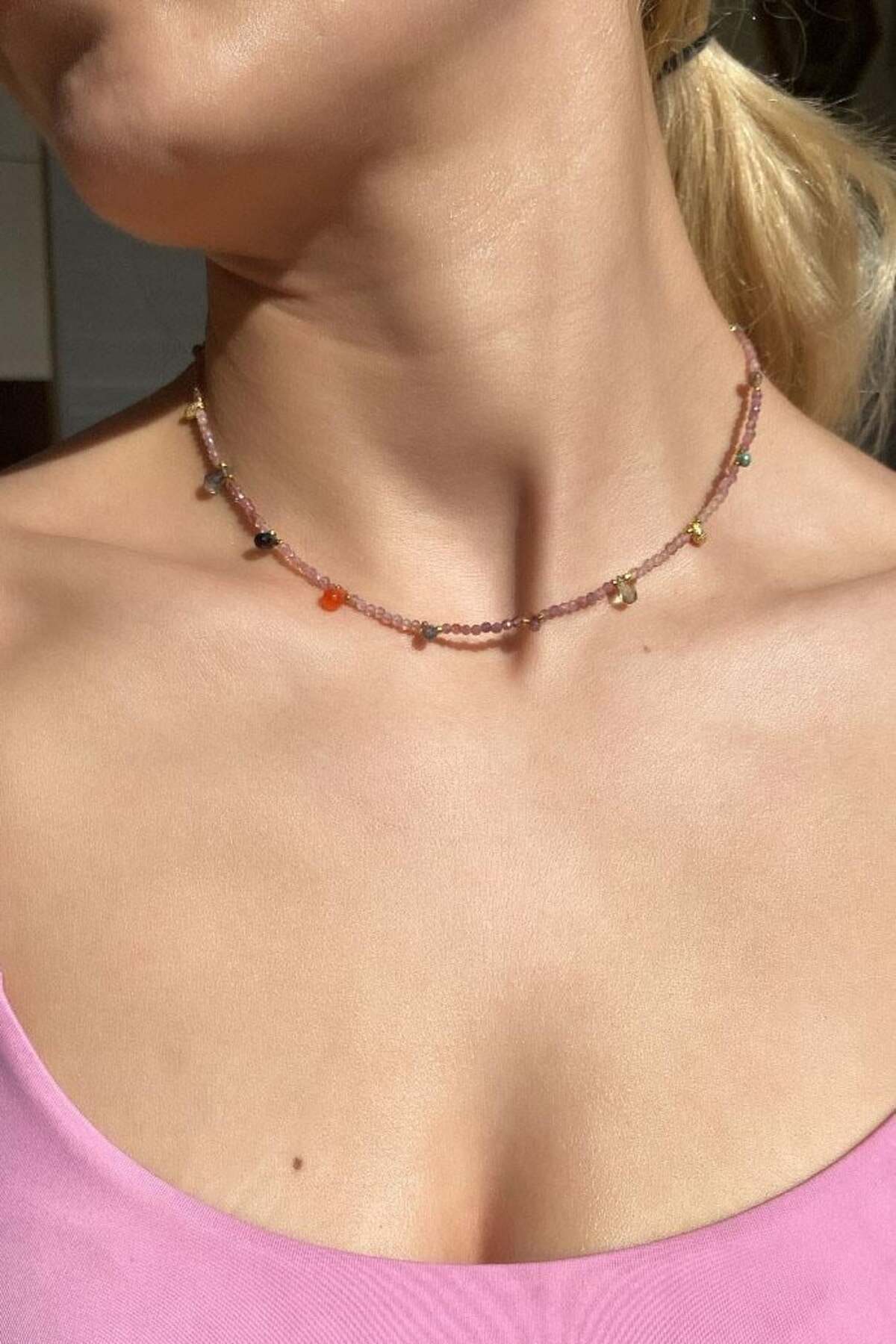 925 Ayar Gümüş, Tourmaline Doğal Taşlı Choker Kolye