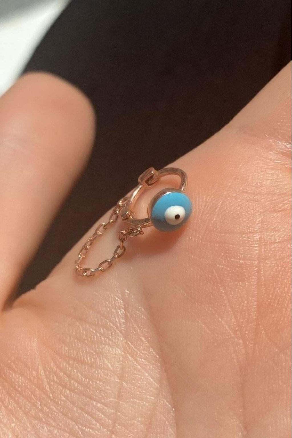 Büyük Boy Mineli Nazar Göz Zincirli Halka Piercing Küpe