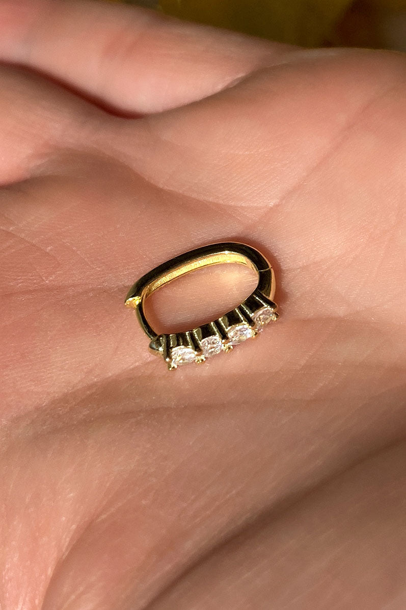 Taşlı Oval Halka Piercing Küpe