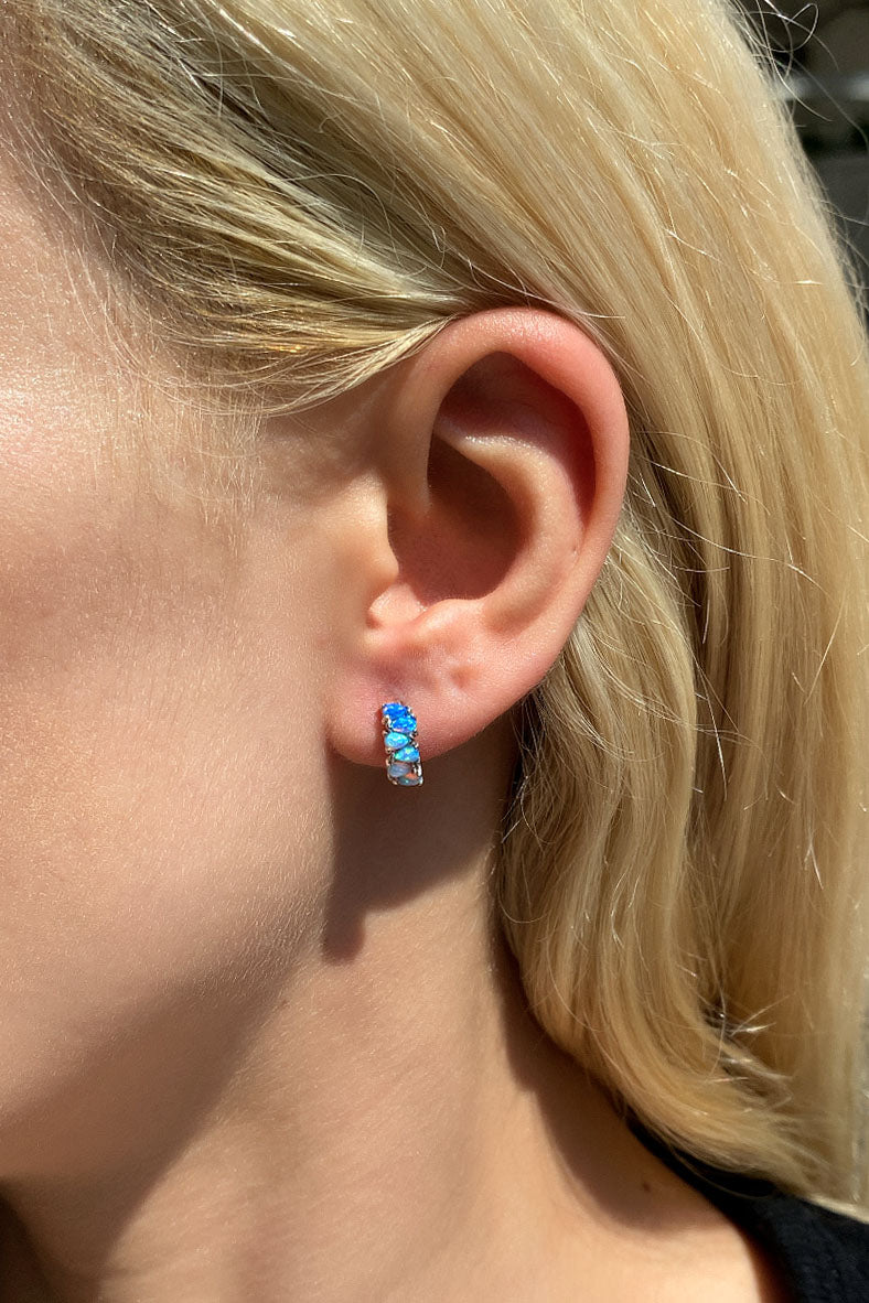 Damla Opal Taşlı, Minimal Halka Küpe